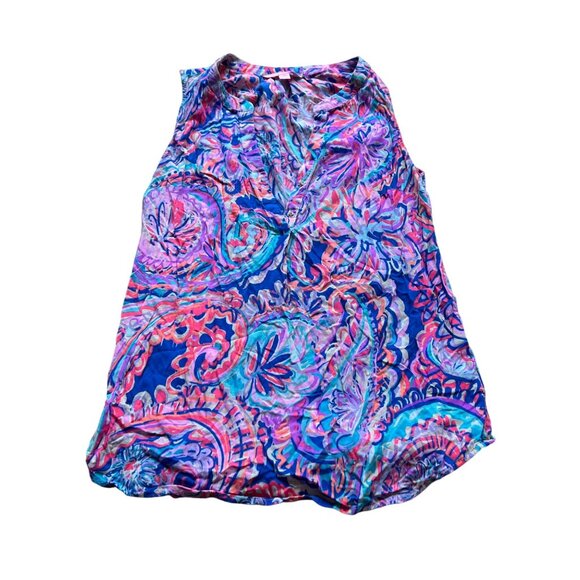 Lilly Pulitzer Size XS Blue Current Drop Me A Lime Dev Paisley Tank Mini Dress - Picture 2 of 11